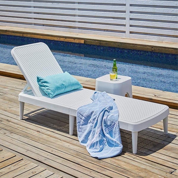 Tahiti White Rattan Outdoor Chaise Lounge