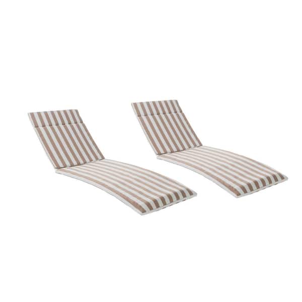 Noble House Salem Brown and White Stripe Deep Seating Outdoor Chaise Lounge Cushion (2-Pack)