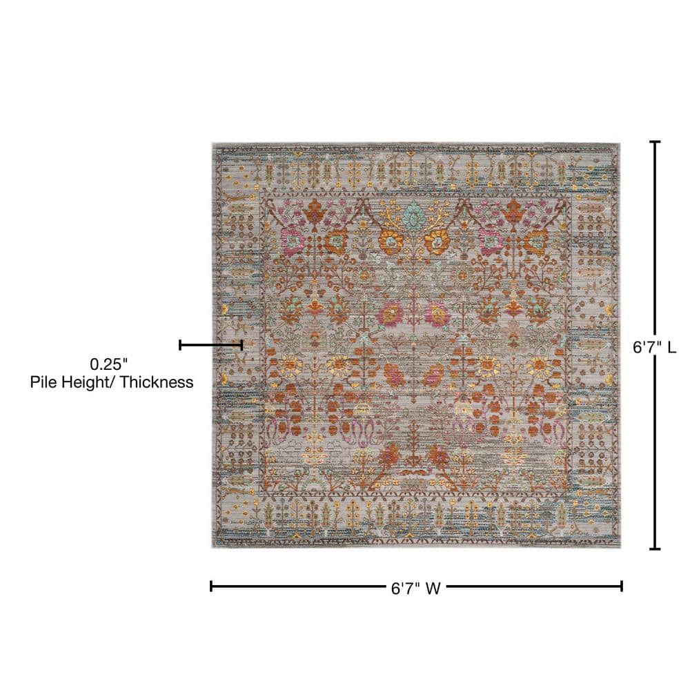 Handmade Square Grey and Multicolor Synthetic Area Rug