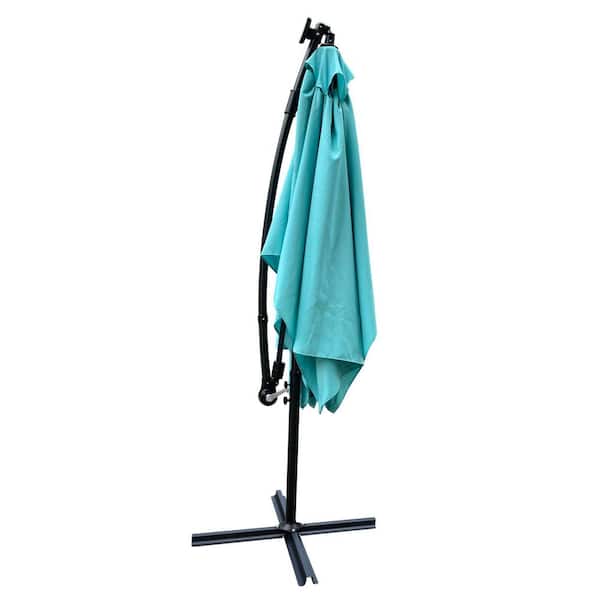 Zeus & Ruta 10 ft. Rectangular Steel LED Cantilever Patio Umbrella with Crank and Cross Base in Light Blue for Garden Deck Backyard