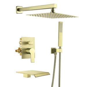 Karl 1-Spray Patterns 10 in. Wall Mount Dual Shower Heads with Tub Faucet Anti-Microbial Nozzles in Brushed Gold