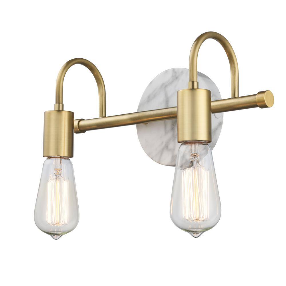 Gold and Faux Marble 12.5in Dimmable Metal Bathroom Vanity Light Fixture