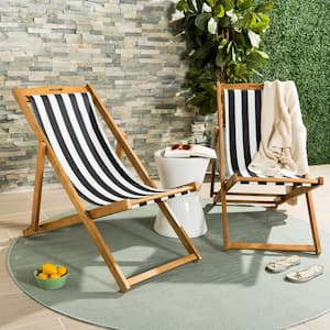 Loren Natural/Black/White Wood Folding Sling Lawn Chair (Set of 2)