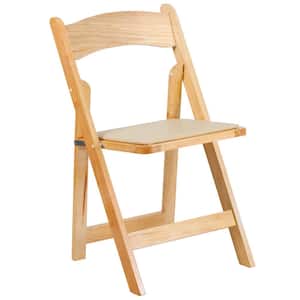 Hercules Series Natural Wood Folding Chair with Vinyl Padded Seat
