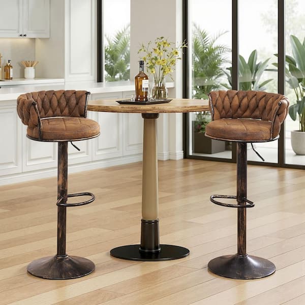 35.4 in. H Green Wood Swivel Counter Height Bar Stools Set of 3