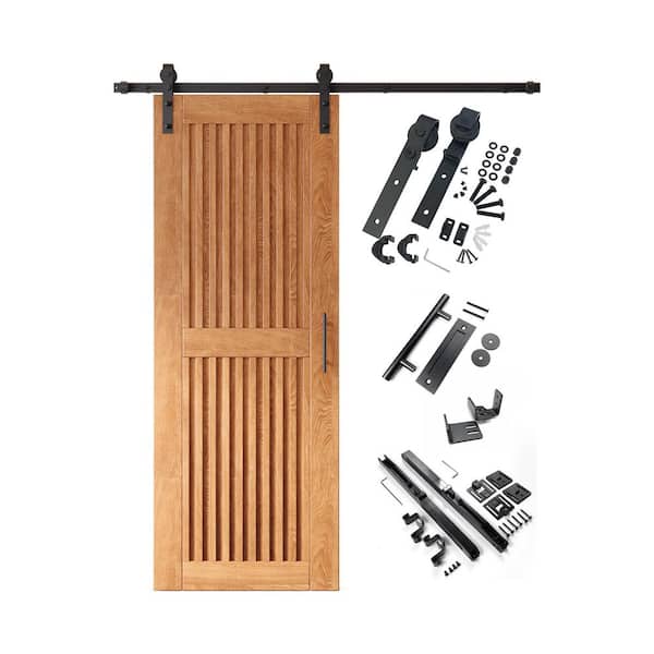 ST 26 in. x 84 in. C-Panel Early American Vertical Stripe Design Solid Pine Wood Sliding Barn Door with Hardware Kit