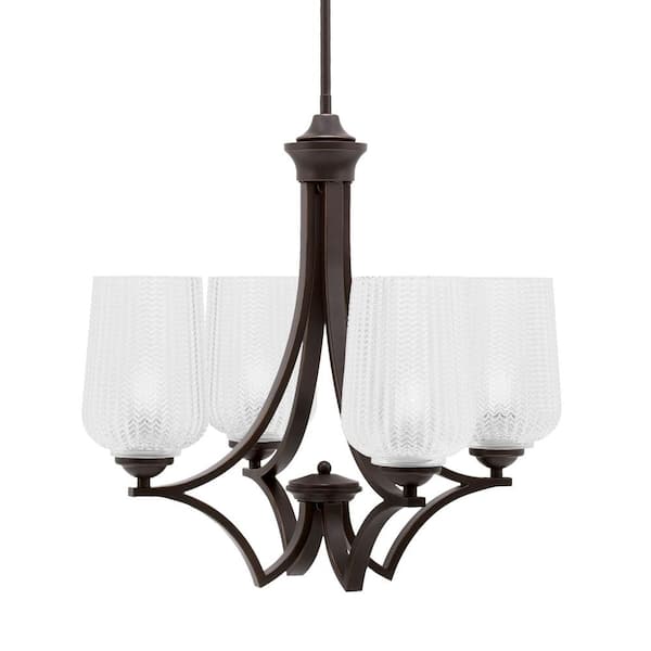 Unbranded Clevelend 4-Light Dark Granite Round Chandelier with 5 in. Clear Textured Glass Shades, No bulbs included