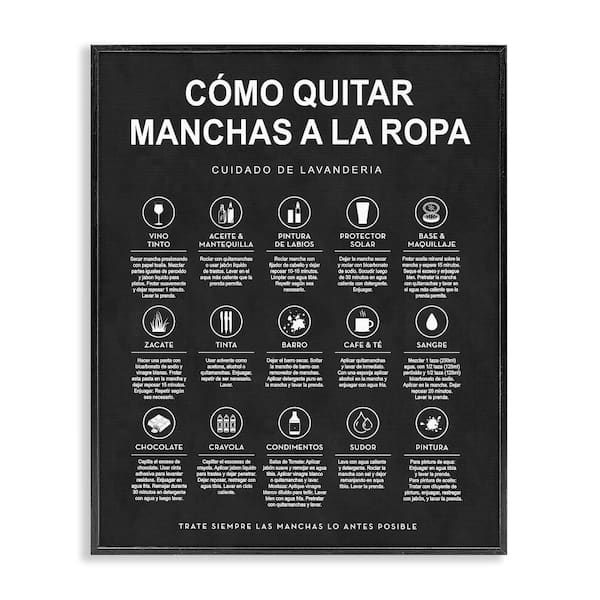 Stupell Industries Lavanderia Stain Guide Black by Lettered and Lined Black Framed Typography Giclee Art Print 14 in. x 11 in.