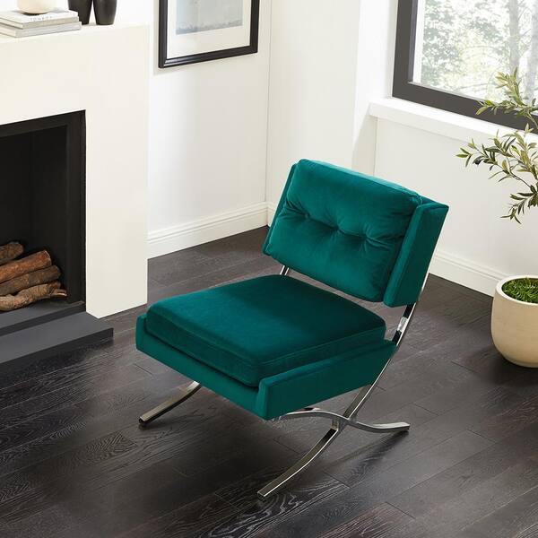 Dark teal velvet store accent chair