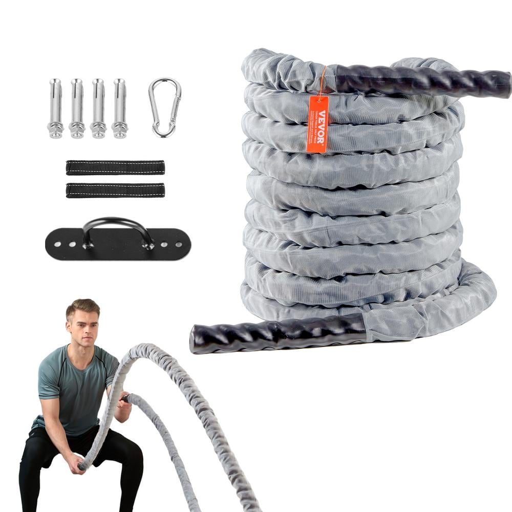 VEVOR Battle Rope, 1. 5 in. Diameter 30 ft. Length Polyester Exercise ...