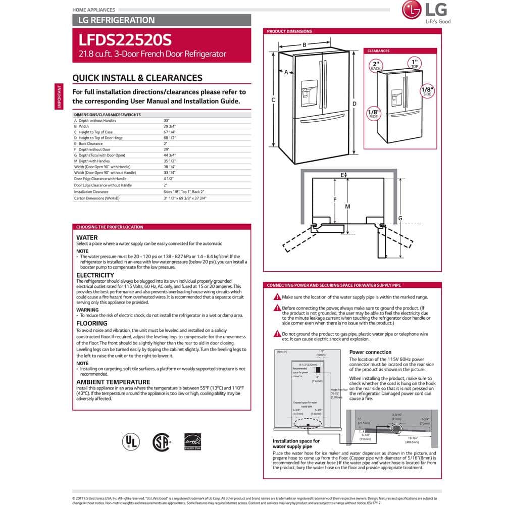 LG 22 Cu. Ft. Stainless Steel French Door Refrigerator