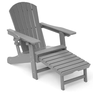 Outdoor Folding Gray Plastic Adirondack Chair with Retractable Ottoman (1-Pack)