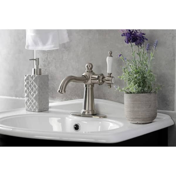 Kingston Brass Nautical Single-Handle Single-Hole Bathroom Faucet with Push  Pop-Up and Deck Plate in Brushed Nickel HKSD154KLBN - The Home Depot