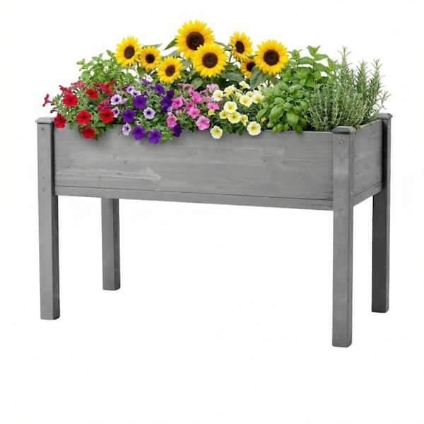 48 in. x 24 in. x 30 in. Gray Wood Raised Garden Bed with Liner