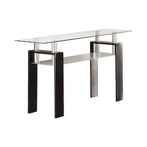 48 in. Black/Clear Standard Rectangle Glass Console Table with Shelf