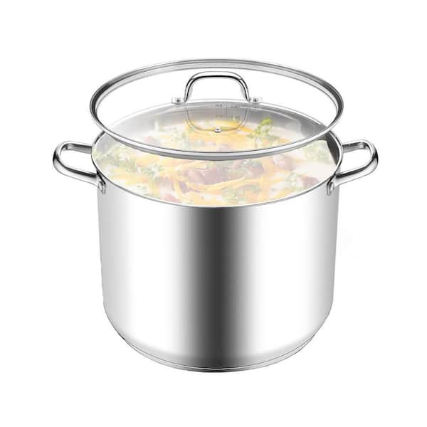 Stainless Steel Stock Pot, 24 qt. Large Stockpot with Lid, Tri-ply Bottom Cookware for Induction Gas Stovetops