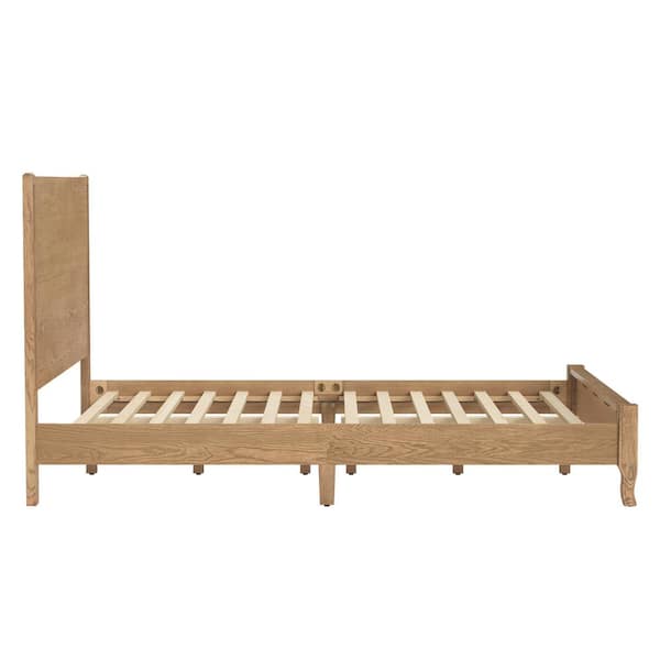 Yolo Brown Walnut Solid Red Oak Wood Frame King Size Platform Bed Frame with Headboard Wooden Slat Support
