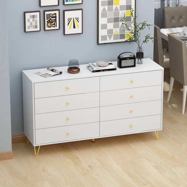 Fufu Gaga 8 Drawer White Wood Dresser, Modern Maple Dresser Chest Of Drawers Floor Cabinet