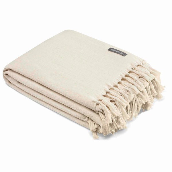 VERA WANG Twill Fringe Cotton Natural 60in. L" X 50in. W" Throw