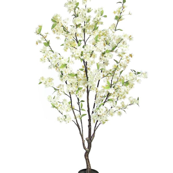 4.5 ft. Cream White Artificial Cherry Blossom Flower Tree in Pot