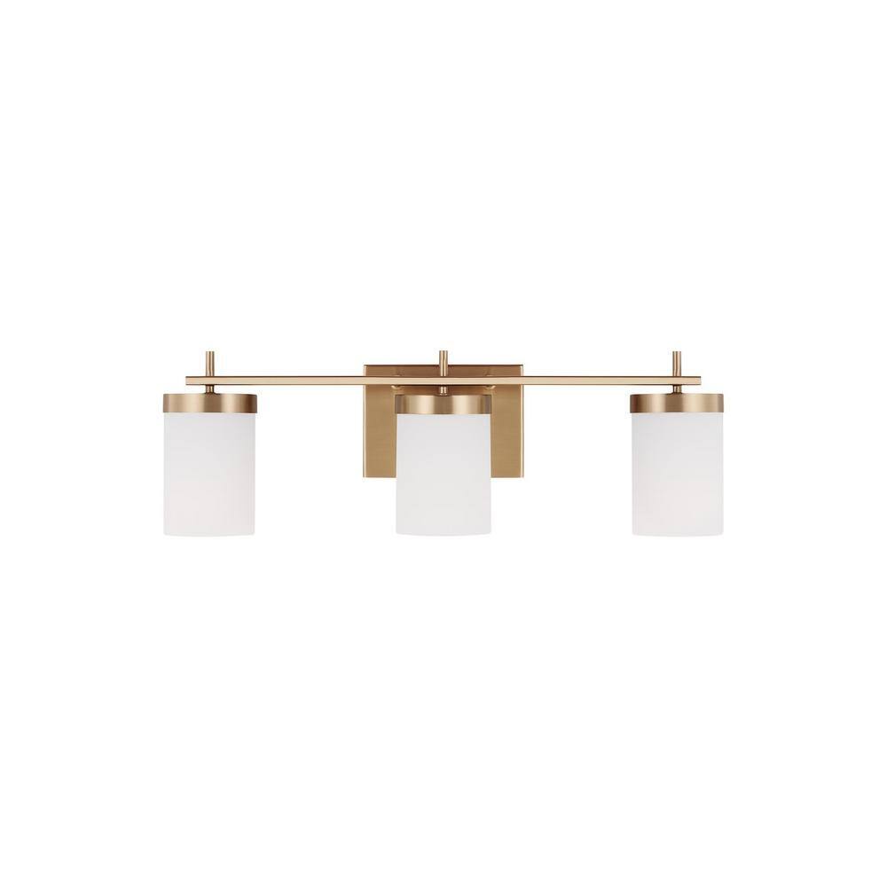 Satin Brass 3-Light Modern Vanity Wall Sconce with Etched Glass
