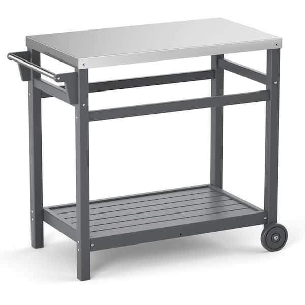 Zeus & Ruta Gray Grill Cart Outdoor Prep Cart Dining Table for Pizza Oven, Patio Grilling Backyard BBQ
