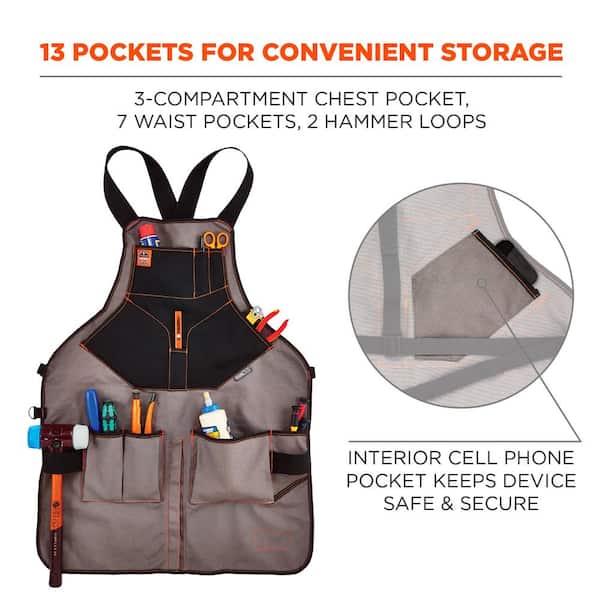 Arsenal 5705 Extended Length Canvas Tool Apron, 13 Compartments, 25.5 x 34, Canvas, Gray, Ships in 1-3 Business Days Arsenal 5705 Extended Length Canvas Tool Apron, 13 Compartments, 25.5 x 34, Canvas, Gray, Ships in 1-3 Business Days