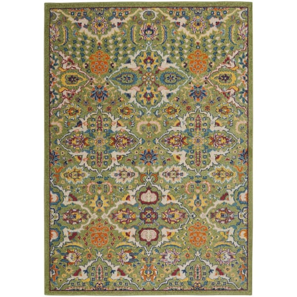 5' X 7' Green Floral Power Loom Area Rug