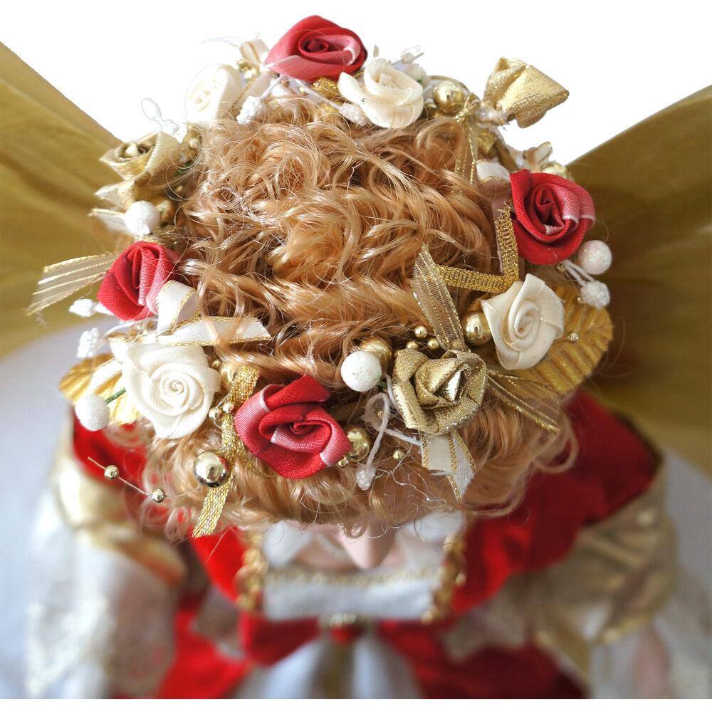 32-Inch Golden Winged Porcelain Christmas Angel Figurine with LED Lights and Music