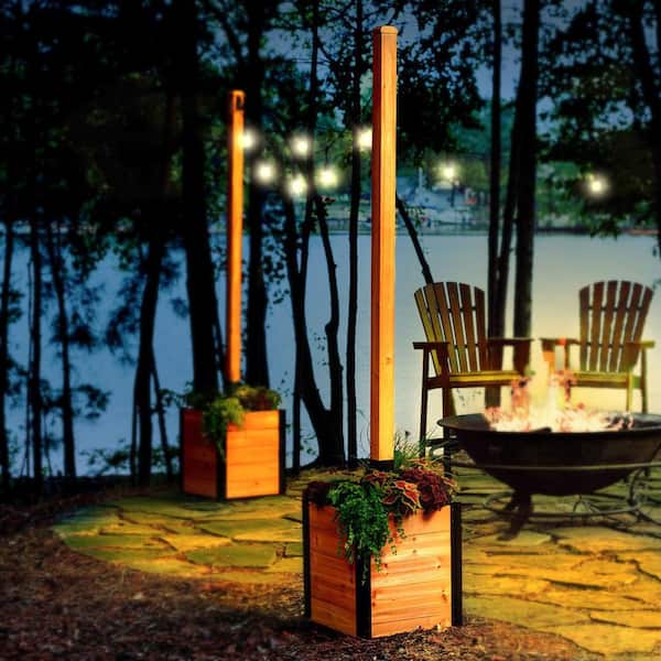 Concord 20 in. L x 20 in. W x 22.5 in. H Freestanding Wood Planter Box with 8.5 ft. H String Light Post