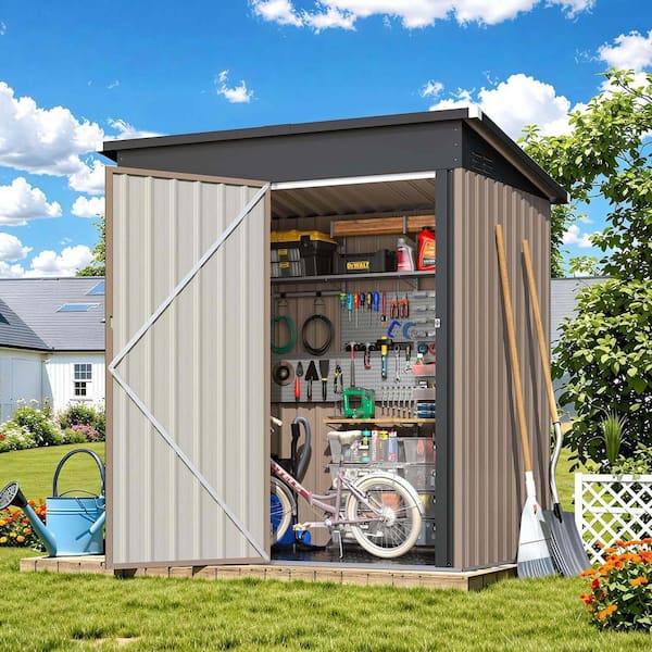 Zeus & Ruta 3 ft. W x 5 ft. D Brown Metal Outdoor Storage Shed