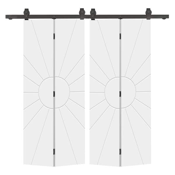 CALHOME Sun 44 in. x 80 in. White Painted MDF Modern Bi-Fold Double Barn Door with Sliding Hardware Kit