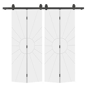 Sun 40 in. x 84 in. Hollow Core White Painted MDF Composite Modern Bi-Fold Double Barn Door with Sliding Hardware Kit