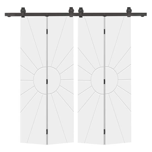 CALHOME Sun 60 in. x 80 in. Hollow Core White Painted MDF Composite Bi-Fold Double Barn Door with Sliding Hardware Kit