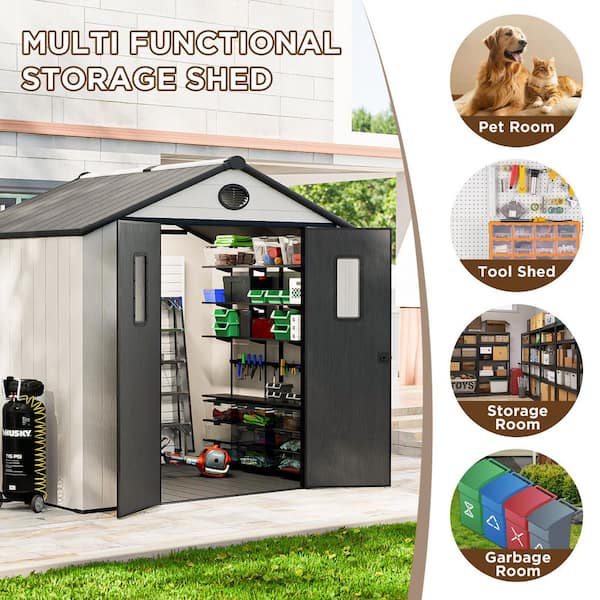 COOS BAY 8 ft. x 6 ft. Durable Resin Garden Storage Shed, Tool