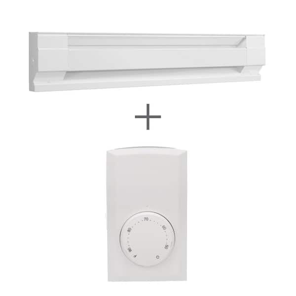 36 in. 240/208-volt 750/563-watt Electric Baseboard Heater in White with Wall Thermostat
