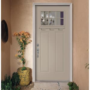 36 in. x 80 in. 6 Lite Craftsman Desert Sand Painted Steel Prehung Right-Hand Inswing Front Door w/Brickmould and Shelf