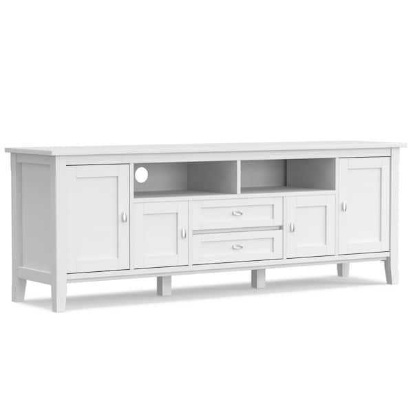 Warm Shaker Solid Wood 72 in. Wide Transitional TV Media Stand in White for TVs up to 80 in.
