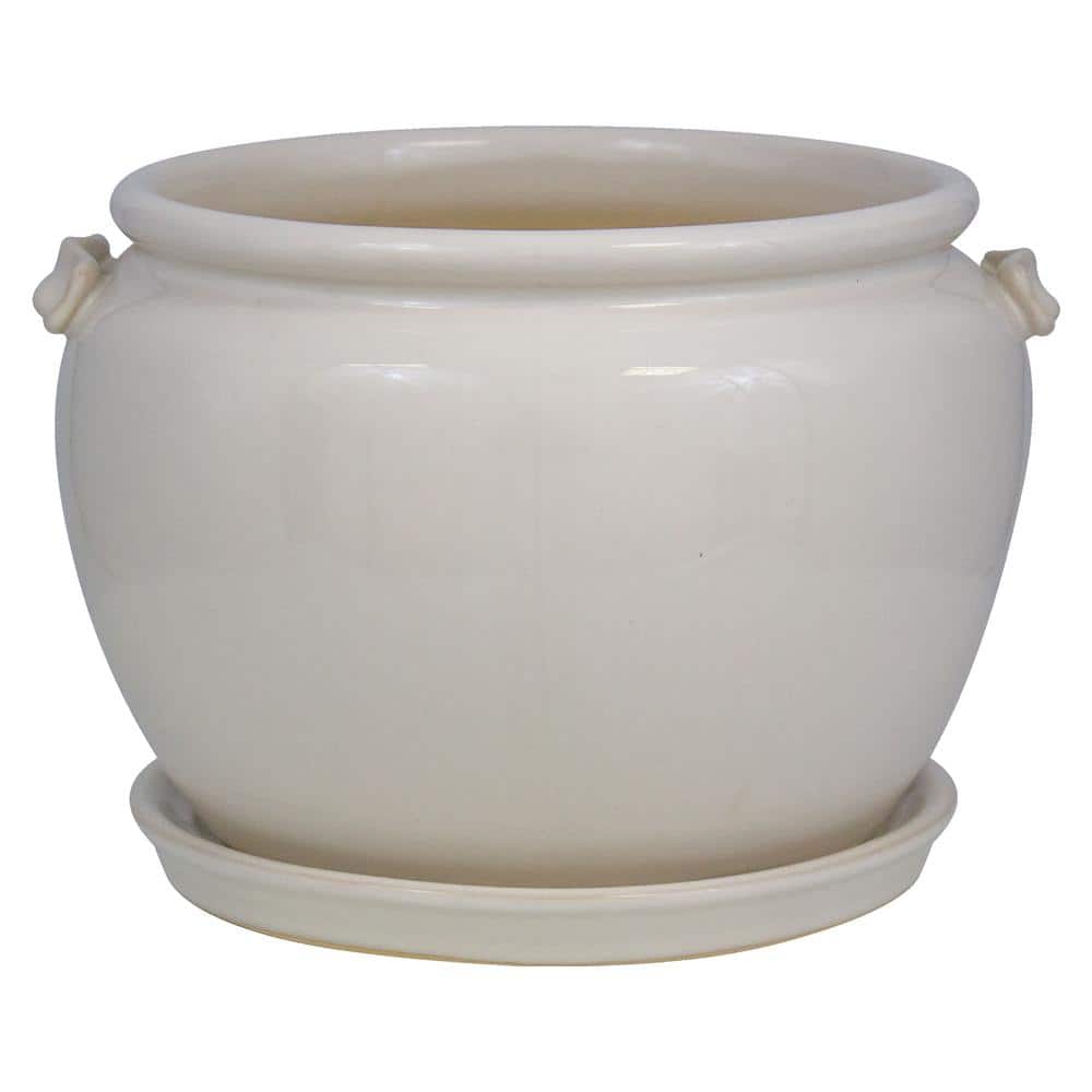 Trendspot 9 in. Thistle White Ceramic Planter