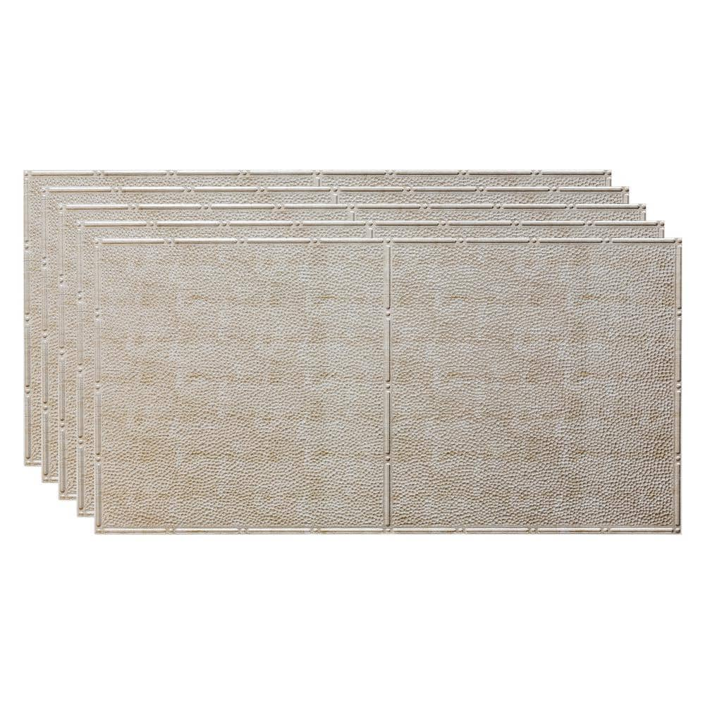 Fasade Border Fill Decorative Vinyl 2ft x 4ft Glue Up Ceiling Tile in Vintage Metal (5 Pack)