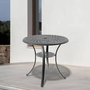 30.71 in. Black Round Cast Aluminum Outdoor Dining Table