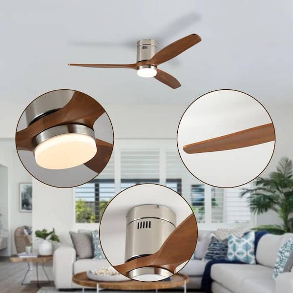 Jushua 52 in. Dark Walnut Nickel Reversible DC Motor Ceiling Fan