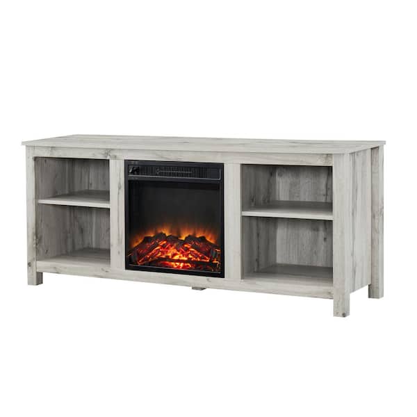 GOOD & GRACIOUS 58 in. TV Stand Cabinet Sideboard with Electric Fireplace Light Grey Fits TV's Up to 65 in. with Ajustable Shelves