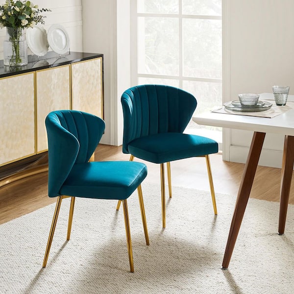 JAYDEN CREATION Milia Teal Tufted Dining Chair (Set of 2)
