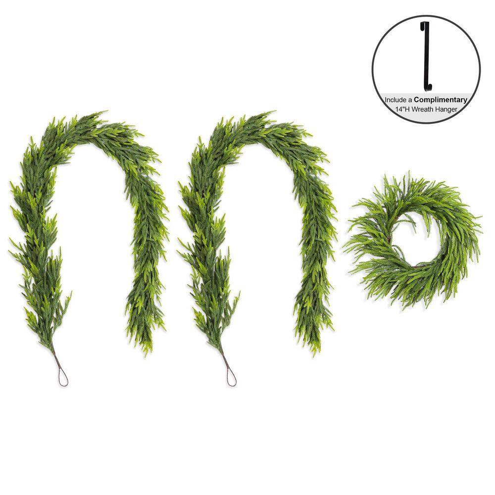 28 in. D Christmas Greenery PE Dripping Wreath and Matched 9ft Garland Set (Set of 3) price history on PriceWatchPro