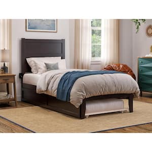 NoHo Espresso Twin Extra Long Solid Wood Frame Platform Bed with Twin Extra Long Trundle