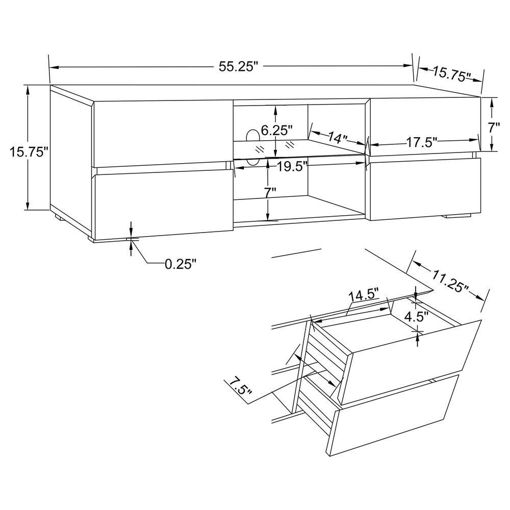 Luxe High-Gloss White 55" TV Console with Glass Shelf and Storage
