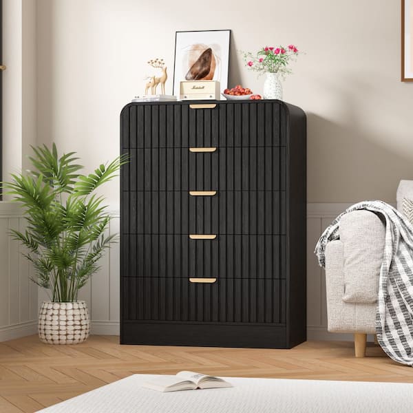 VEIKOUS Black 5-Drawer 31.5 in.W MDF Chest of Drawers, Waveform Fluted Design Bedroom Dresser, Round Corner HP0202-12BK-3 - The Home Depot VEIKOUS Black 5-Drawer 31.5 in.W MDF Chest of Drawers, Waveform Fluted Design Bedroom Dresser, Round Corner HP0202-12BK-3 - The Home Depot