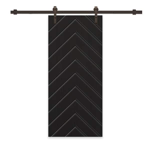 CALHOME Herringbone 24 in. x 84 in. Fully Assembled Black Stained MDF Modern Sliding Barn Door with Hardware Kit