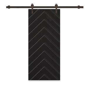 Herringbone 30 in. x 84 in. Fully Assembled Black Stained MDF Modern Sliding Barn Door with Hardware Kit